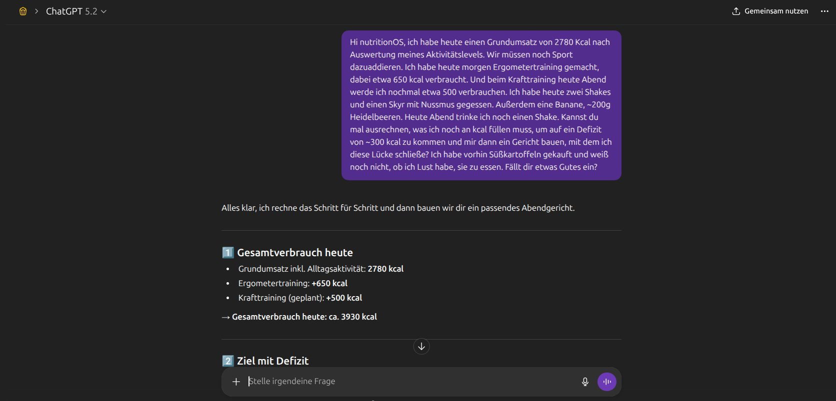 nutritionOS – Tagesbedarf, Training und Kalorienziel werden transparent berechnet