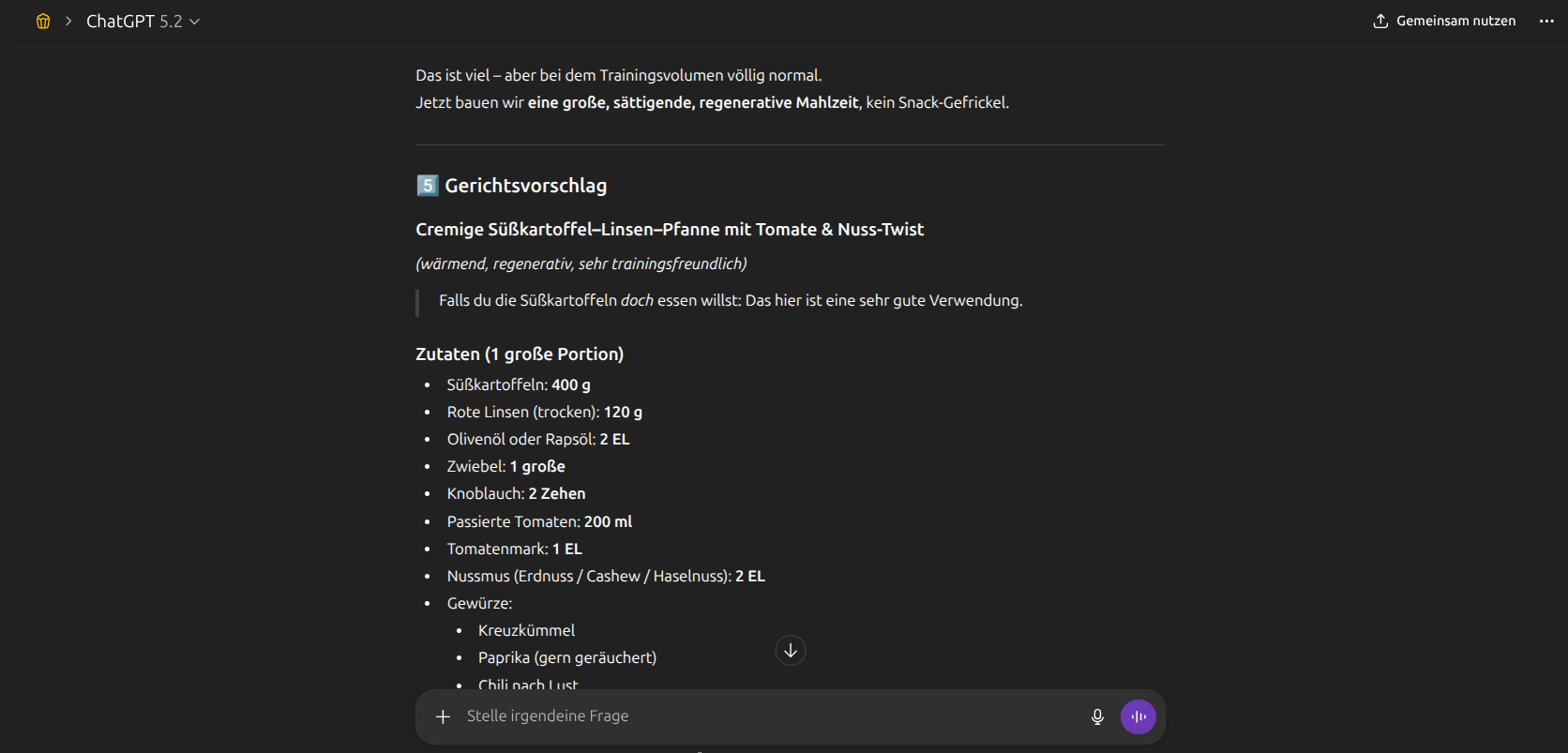nutritionOS – Gerichtsvorschlag aus Bedarf und vorhandenen Vorräten